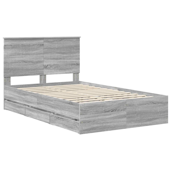 Cadru de pat cu sertar Gri Sonoma 120 x 190 cm Lemn Ingineresc - WALTI WALTI