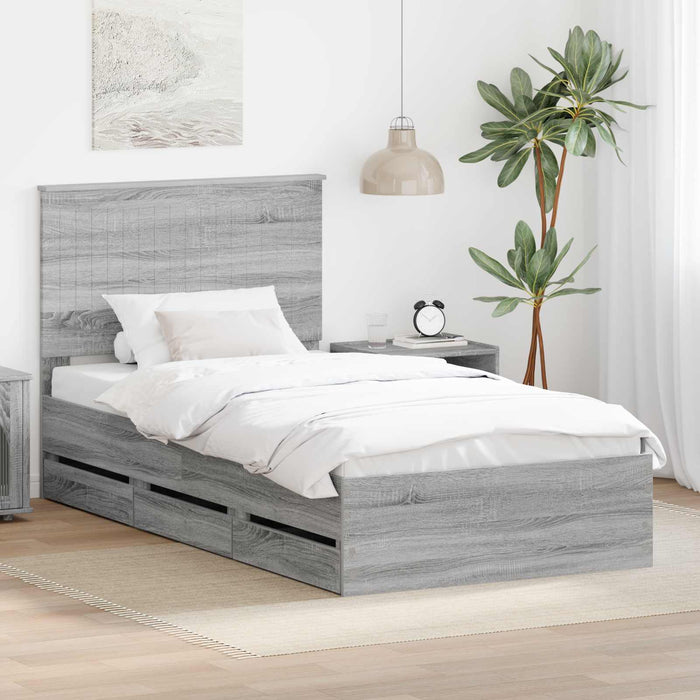Cadru de pat cu sertar Gri Sonoma 100 x 200 cm Lemn Ingineresc - WALTI WALTI