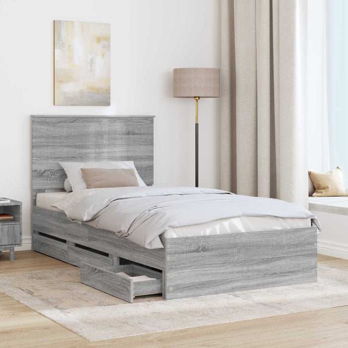 Cadru de pat cu sertar Gri Sonoma 100 x 200 cm Lemn Ingineresc - WALTI WALTI