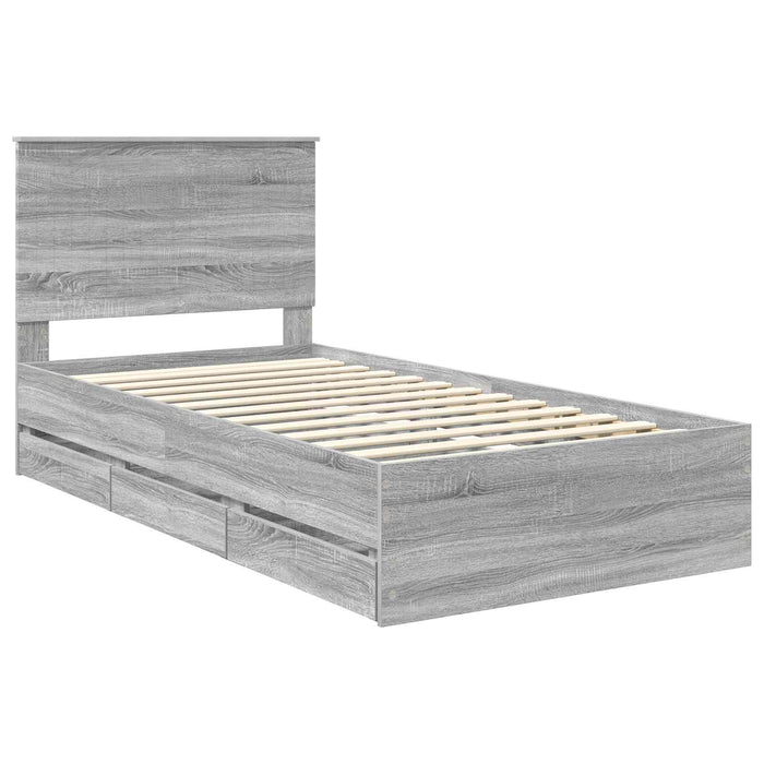 Cadru de pat cu sertar Gri Sonoma 100 x 200 cm Lemn Ingineresc - WALTI WALTI