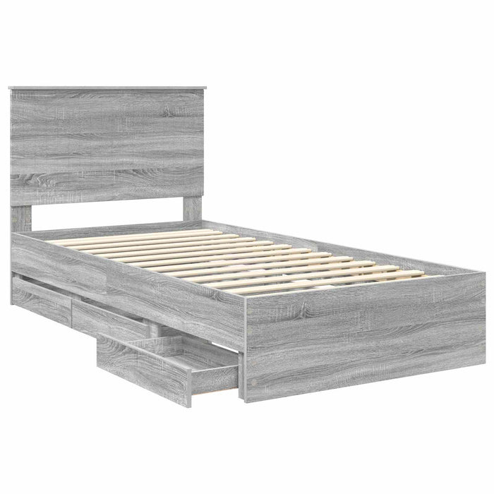 Cadru de pat cu sertar Gri Sonoma 100 x 200 cm Lemn Ingineresc - WALTI WALTI