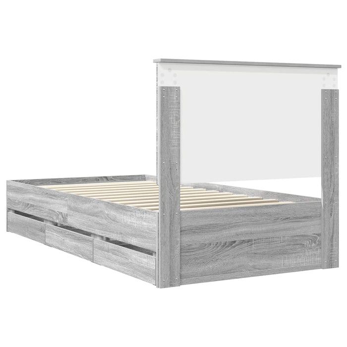 Cadru de pat cu sertar Gri Sonoma 100 x 200 cm Lemn Ingineresc - WALTI WALTI