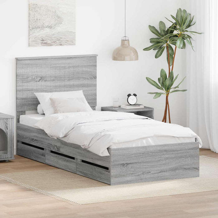 Cadru de pat cu sertar Gri Sonoma 90 x 200 cm Lemn Ingineresc - WALTI WALTI