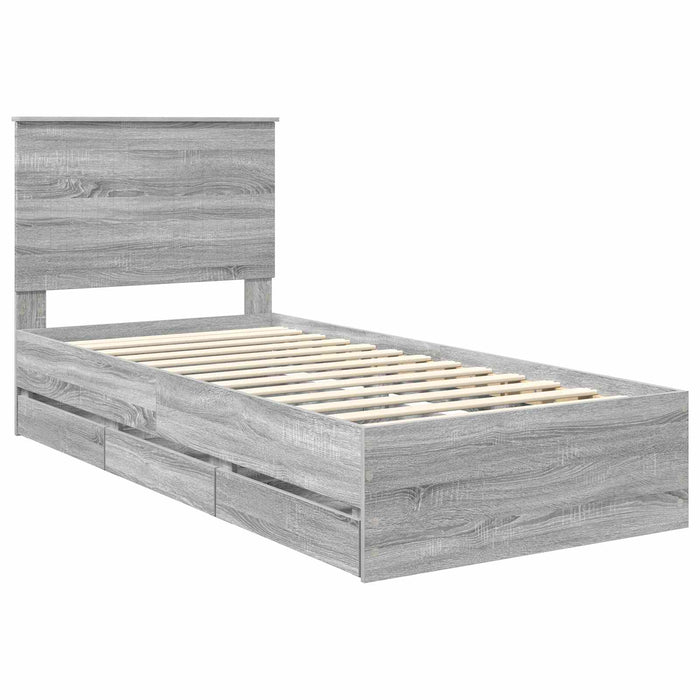 Cadru de pat cu sertar Gri Sonoma 90 x 200 cm Lemn Ingineresc - WALTI WALTI
