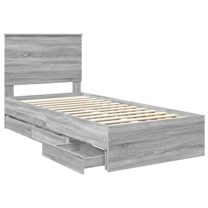 Cadru de pat cu sertar Gri Sonoma 90 x 200 cm Lemn Ingineresc - WALTI WALTI