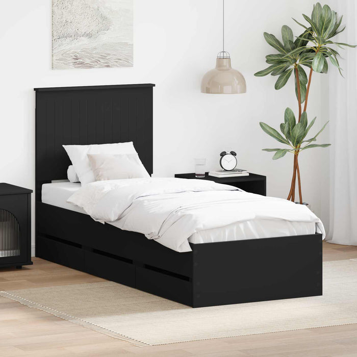 Cadru de pat cu sertar Negru 90 x 190 cm Lemn Ingineresc - WALTI WALTI