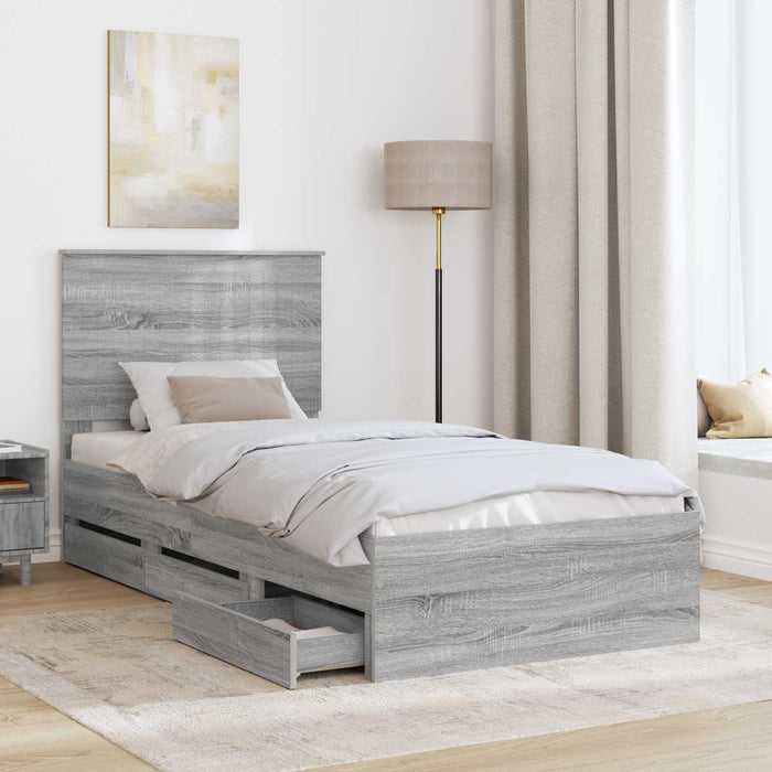 Cadru de pat cu sertar Gri Sonoma 90 x 190 cm Lemn Ingineresc - WALTI WALTI