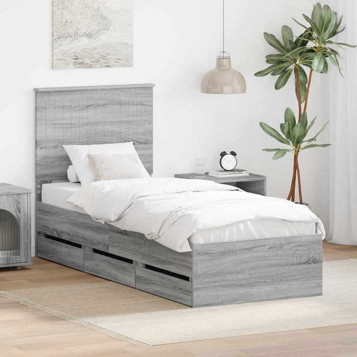 Cadru de pat cu sertar Gri Sonoma 75 x 190 cm Lemn Ingineresc - WALTI WALTI