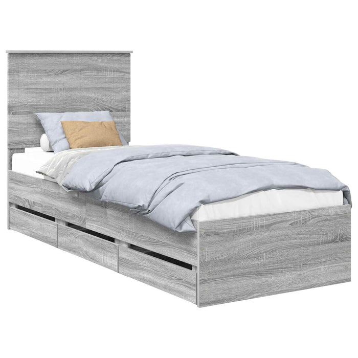 Cadru de pat cu sertar Gri Sonoma 75 x 190 cm Lemn Ingineresc - WALTI WALTI