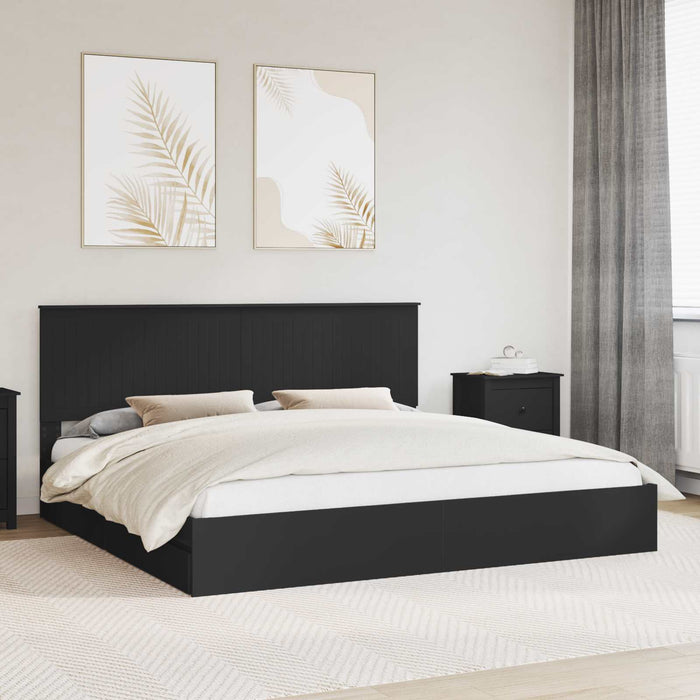 Pat cu storage cu headboard Negru 200 x 200 cm Lemn compozit - WALTI WALTI