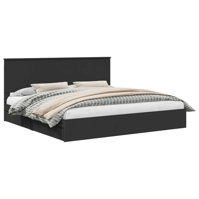 Pat cu storage cu headboard Negru 200 x 200 cm Lemn compozit - WALTI WALTI