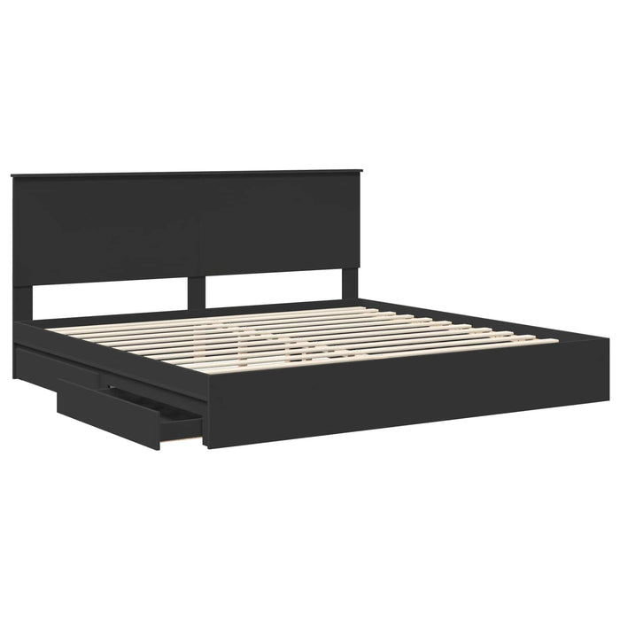 Pat cu storage cu headboard Negru 200 x 200 cm Lemn compozit - WALTI WALTI