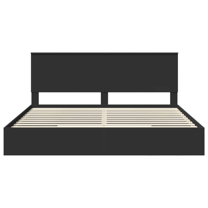 Pat cu storage cu headboard Negru 200 x 200 cm Lemn compozit - WALTI WALTI