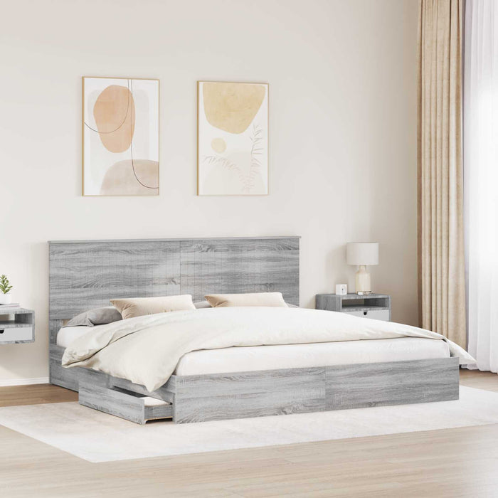 Pat cu storage cu sertar Gri Sonoma 200 x 200 cm Lemn compozit - WALTI WALTI