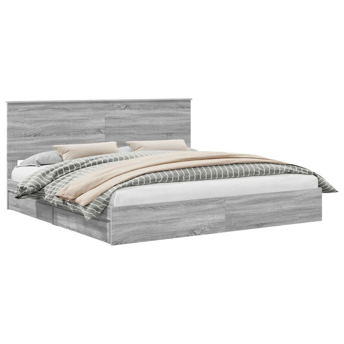 Pat cu storage cu sertar Gri Sonoma 200 x 200 cm Lemn compozit - WALTI WALTI