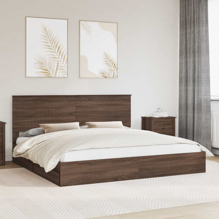 Pat cu storage Stejar închis 200 x 200 cm Lemn prelucrat WALTI