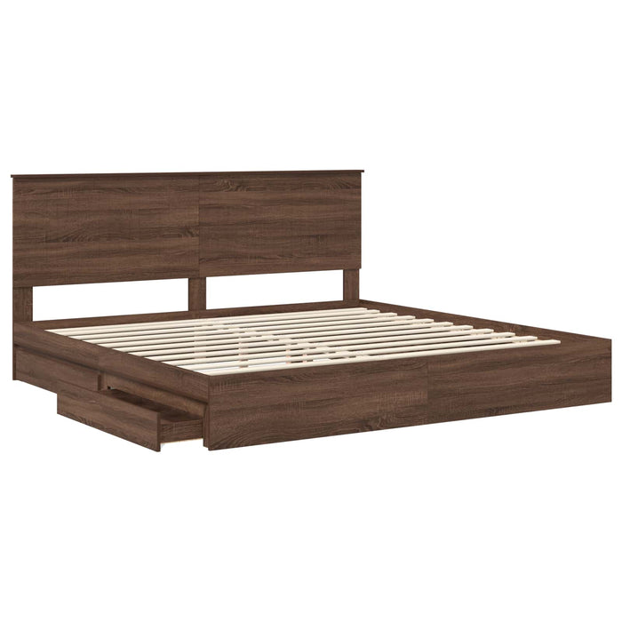 Pat cu storage Stejar închis 200 x 200 cm Lemn prelucrat WALTI