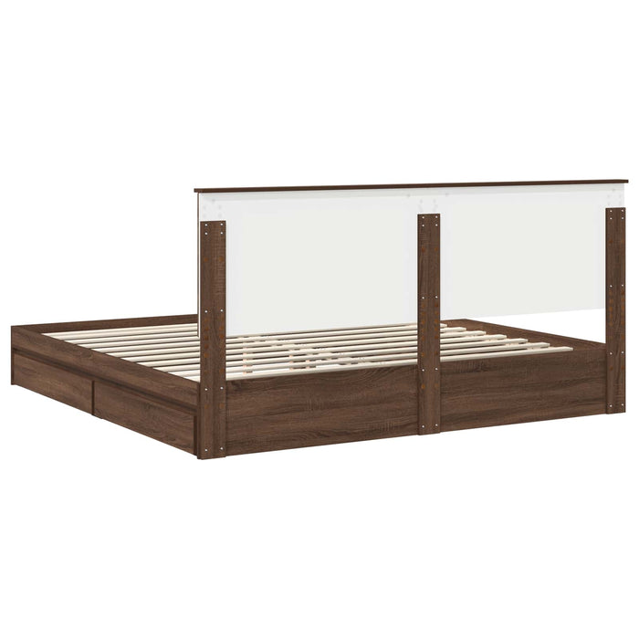 Pat cu storage Stejar închis 200 x 200 cm Lemn prelucrat WALTI