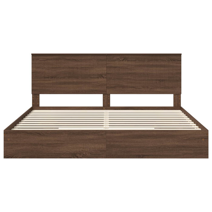 Pat cu storage Stejar închis 200 x 200 cm Lemn prelucrat WALTI