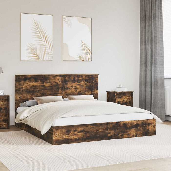 Pat cu storage Stejar fumuriu 180 x 200 cm Lemn compozit - WALTI WALTI