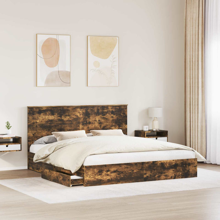 Pat cu storage Stejar fumuriu 180 x 200 cm Lemn compozit - WALTI WALTI
