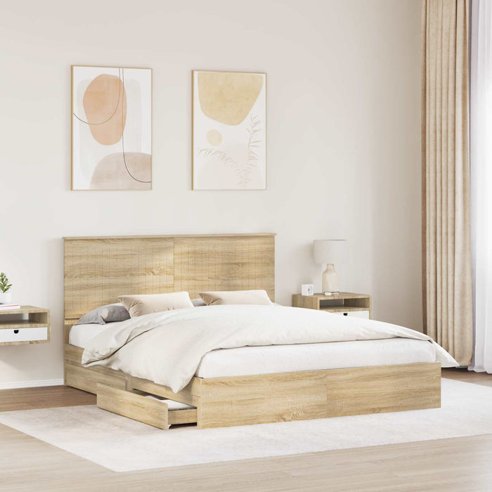 Pat cu storage Stejar Sonoma 160 x 200 cm Lemn compozit - WALTI WALTI