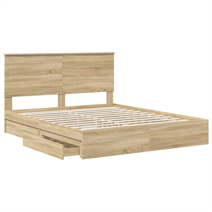 Pat cu storage Stejar Sonoma 160 x 200 cm Lemn compozit - WALTI WALTI