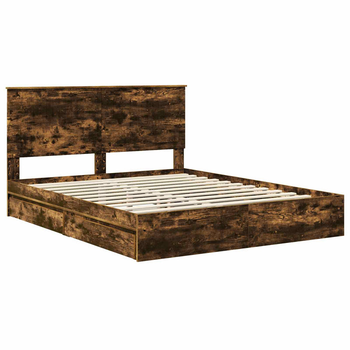 Pat cu storage Stejar fumuriu 160 x 200 cm Lemn compozit - WALTI WALTI