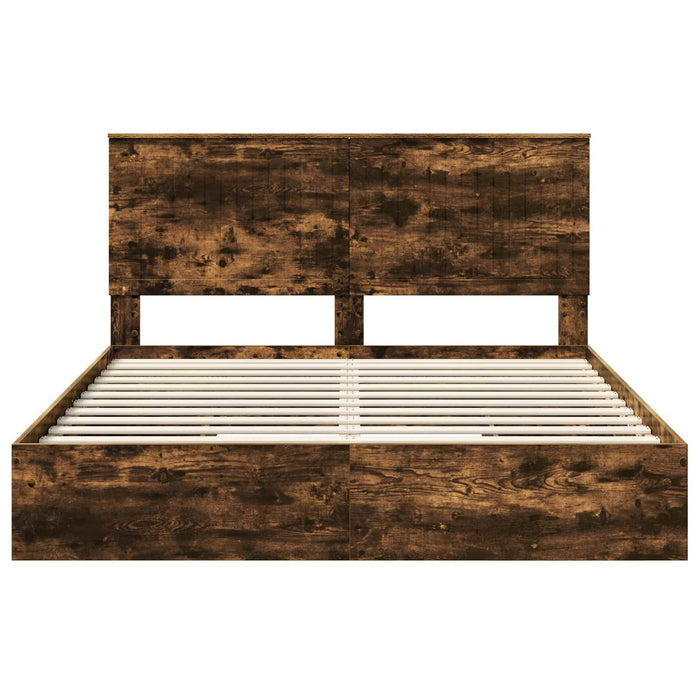 Pat cu storage Stejar fumuriu 160 x 200 cm Lemn compozit - WALTI WALTI