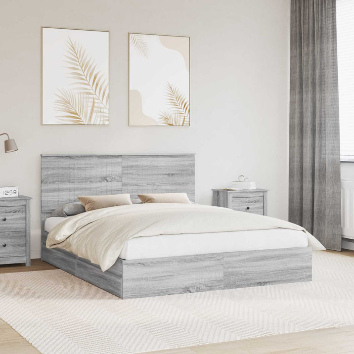 Pat cu storage cu sertar Gri Sonoma 160 x 200 cm Lemn compozit - WALTI WALTI
