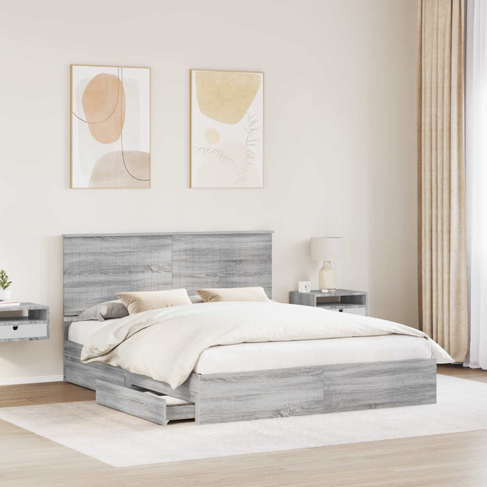 Pat cu storage cu sertar Gri Sonoma 160 x 200 cm Lemn compozit - WALTI WALTI