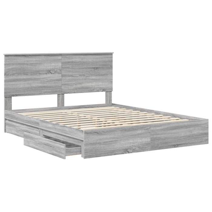 Pat cu storage cu sertar Gri Sonoma 160 x 200 cm Lemn compozit - WALTI WALTI