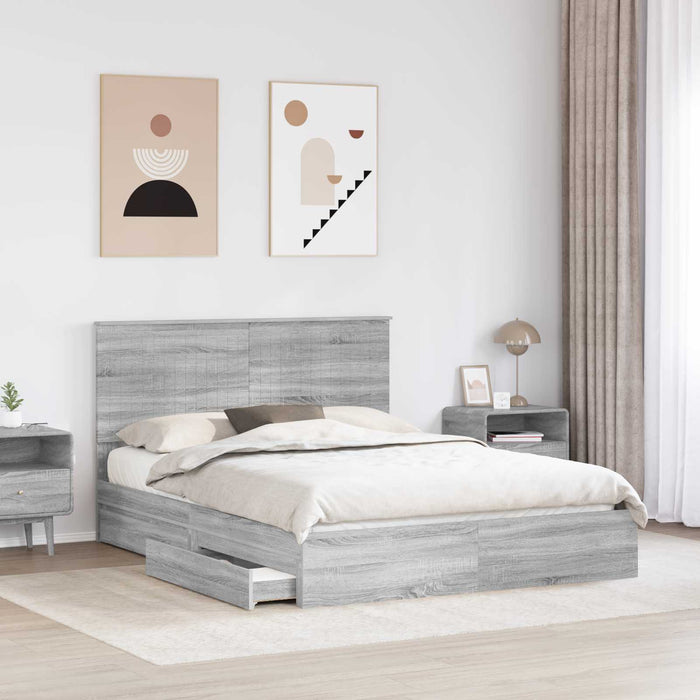 Pat cu storage cu sertar Gri Sonoma 150 x 200 cm Lemn compozit - WALTI WALTI