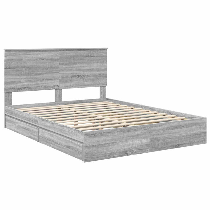 Pat cu storage cu sertar Gri Sonoma 150 x 200 cm Lemn compozit - WALTI WALTI