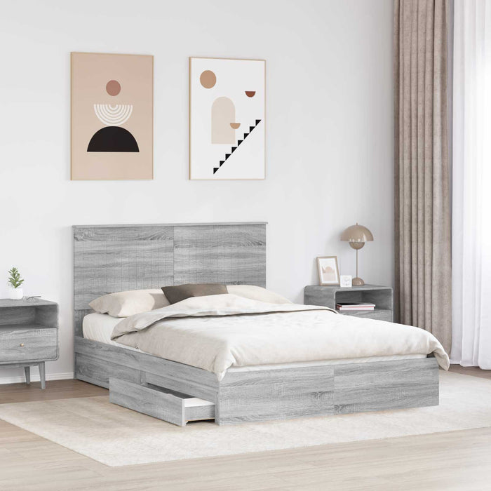 Pat cu storage cu sertar Gri Sonoma 140 x 200 cm Lemn compozit - WALTI WALTI
