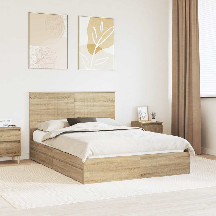 Pat cu storage Stejar Sonoma 135 x 190 cm Lemn compozit - WALTI WALTI