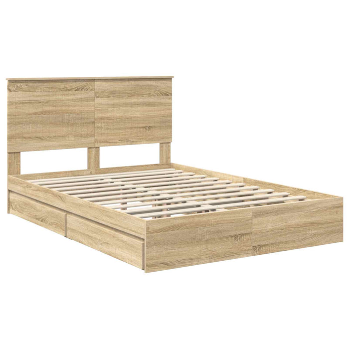 Pat cu storage Stejar Sonoma 135 x 190 cm Lemn compozit - WALTI WALTI