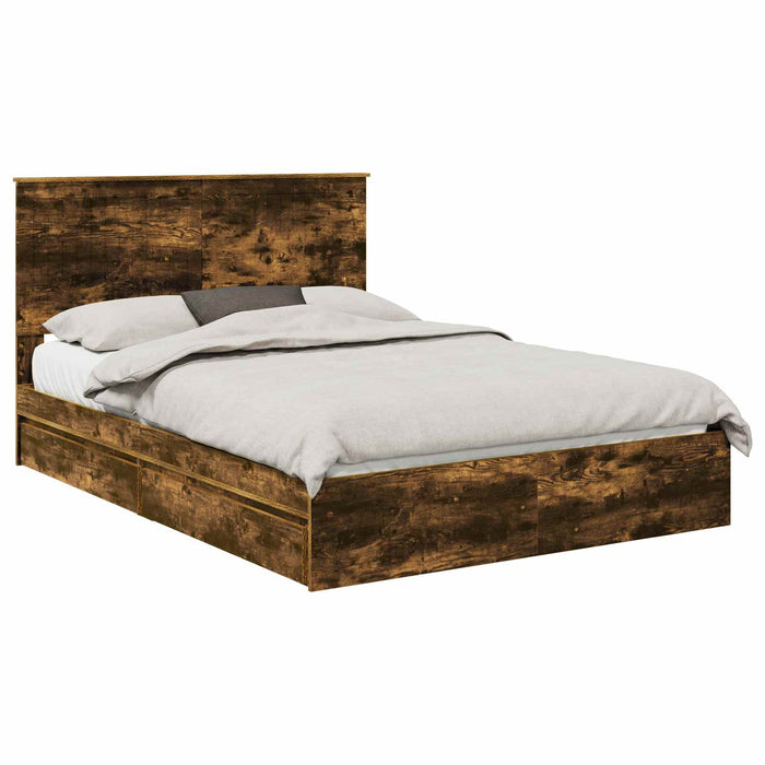 Pat cu storage Stejar fumuriu 135 x 190 cm Lemn compozit - WALTI WALTI