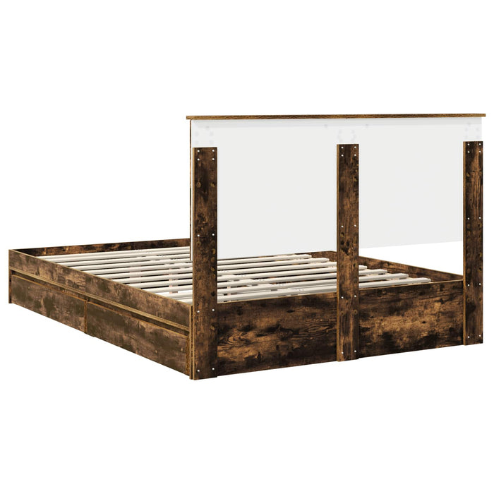 Pat cu storage Stejar fumuriu 135 x 190 cm Lemn compozit - WALTI WALTI