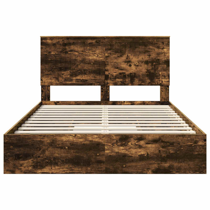 Pat cu storage Stejar fumuriu 135 x 190 cm Lemn compozit - WALTI WALTI