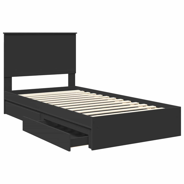 Pat cu storage cu sertar Negru 100 x 200 cm Lemn prelucrat - WALTI WALTI