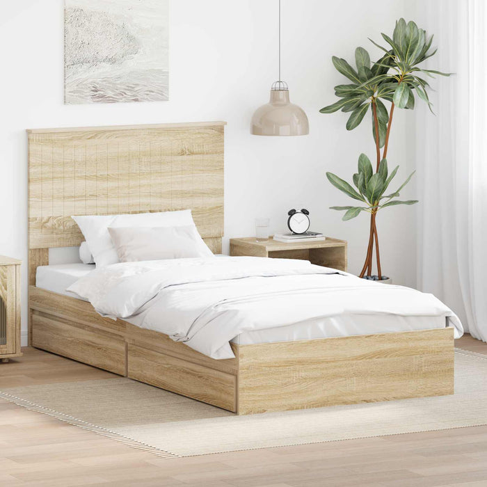Pat cu storage Stejar Sonoma 100 x 200 cm Lemn compozit - WALTI WALTI
