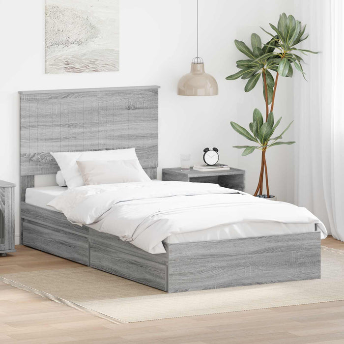 Pat cu storage cu sertar Gri Sonoma 100 x 200 cm Lemn compozit - WALTI WALTI