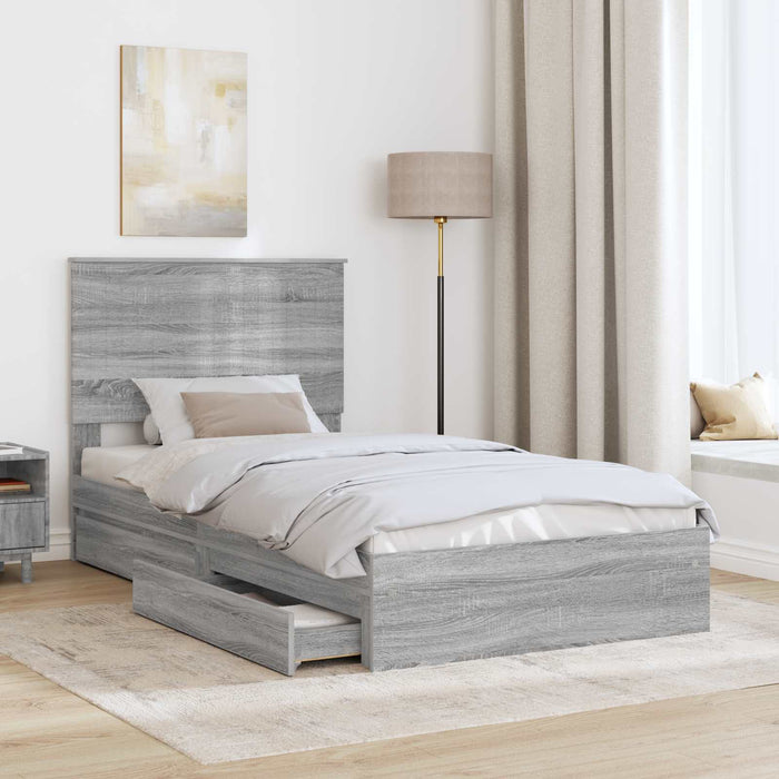 Pat cu storage cu sertar Gri Sonoma 100 x 200 cm Lemn compozit - WALTI WALTI