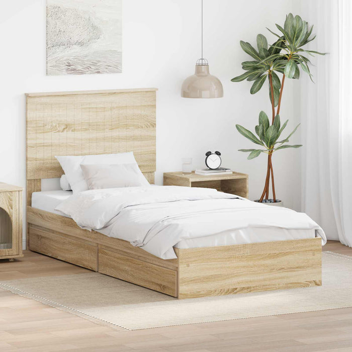 Pat cu storage Stejar Sonoma 90 x 200 cm Lemn compozit - WALTI WALTI