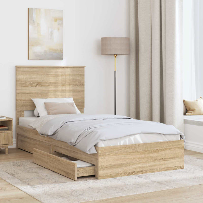 Pat cu storage Stejar Sonoma 90 x 200 cm Lemn compozit - WALTI WALTI