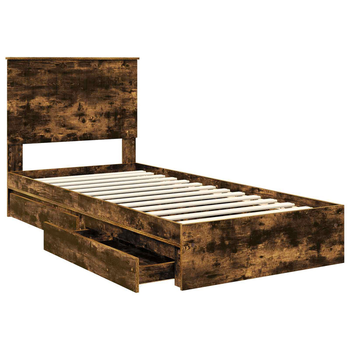 Pat cu storage Stejar fumuriu 90 x 200 cm Lemn compozit - WALTI WALTI