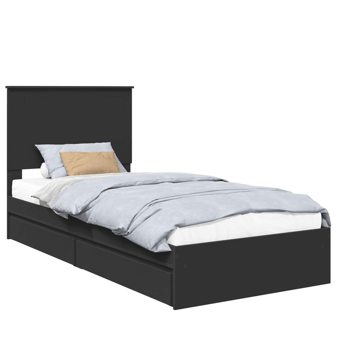Pat cu storage cu headboard Negru 90 x 190 cm Lemn compozit - WALTI WALTI