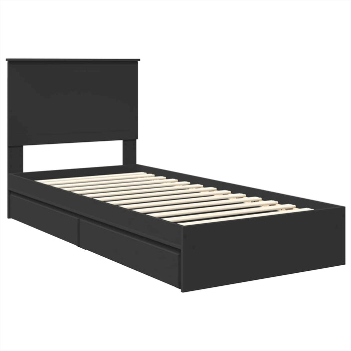 Pat cu storage cu headboard Negru 90 x 190 cm Lemn compozit - WALTI WALTI