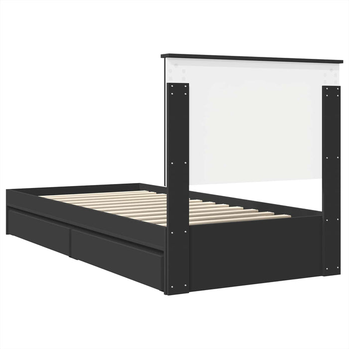 Pat cu storage cu headboard Negru 90 x 190 cm Lemn compozit - WALTI WALTI